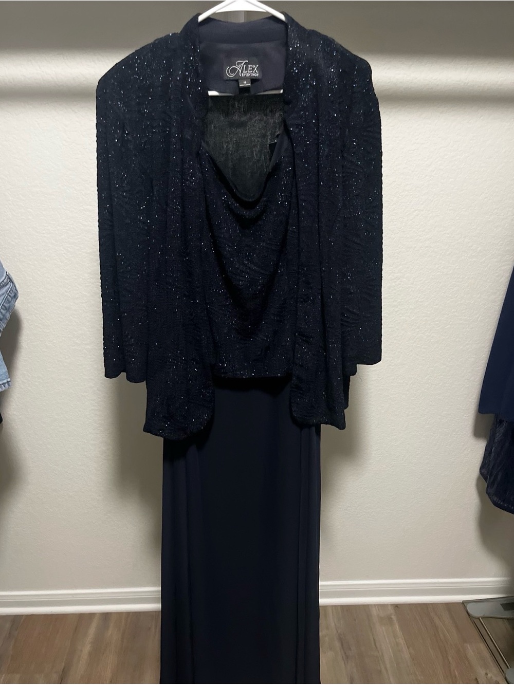 Alex Evenings Navy Sparkle Evening Dress with Jacket - 18